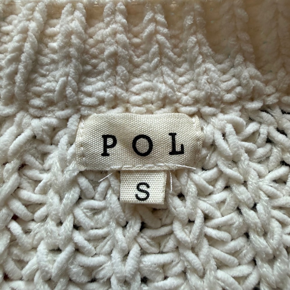 POL Cream Chunky Cable Knit V-Neck Sweater Ivory Oversized Boho YST585 Womens S - Picture 5 of 10